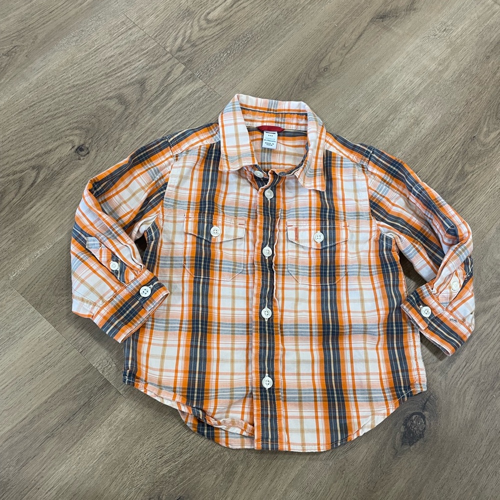 Baby Gap boys fall colored plaid button up shirt size 18-24 months